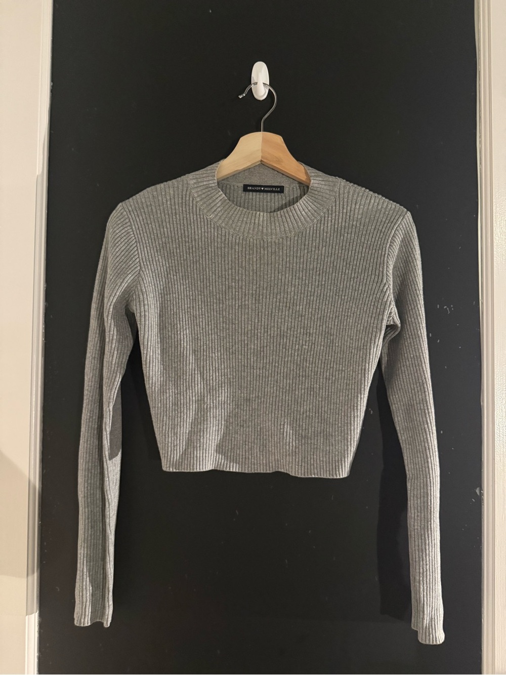 Brandy Melville Gray Ribbed Long-Sleeve Crop Top